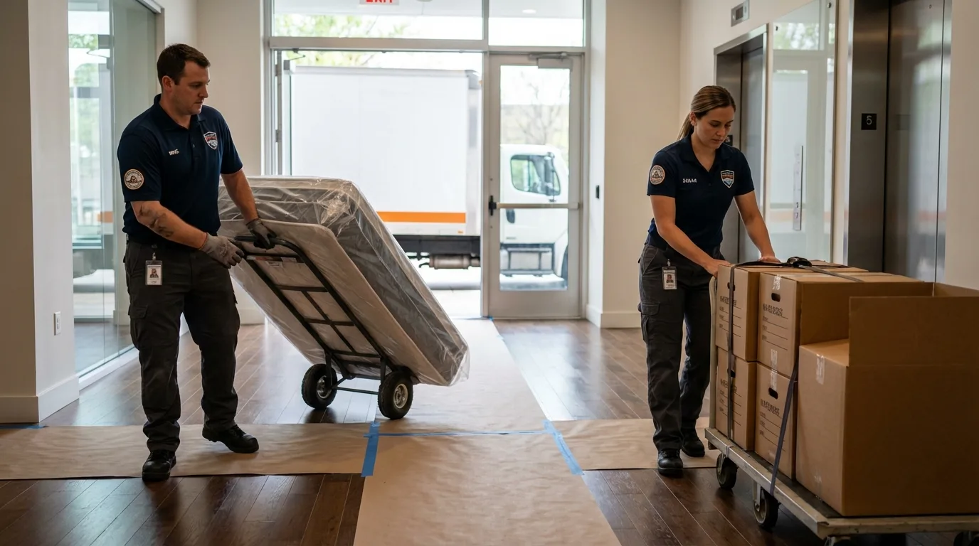 Professional apartment movers loading elevator in Naguabo, PR