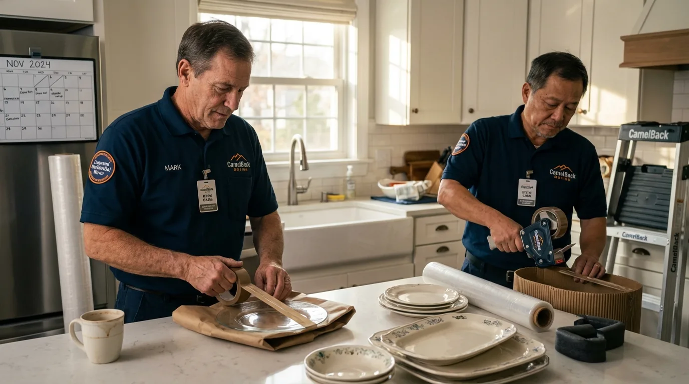 Professional crew packing kitchen dishware in Naguabo, PR